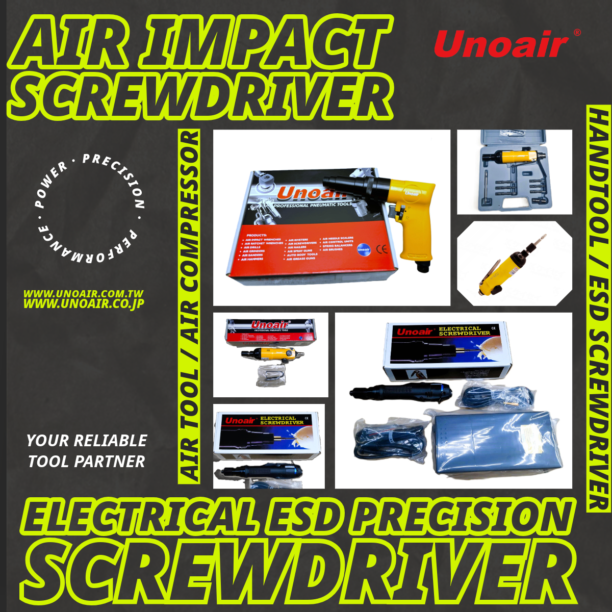 unoair esd pneumatic air screwdriver compressor tool taiwan japan